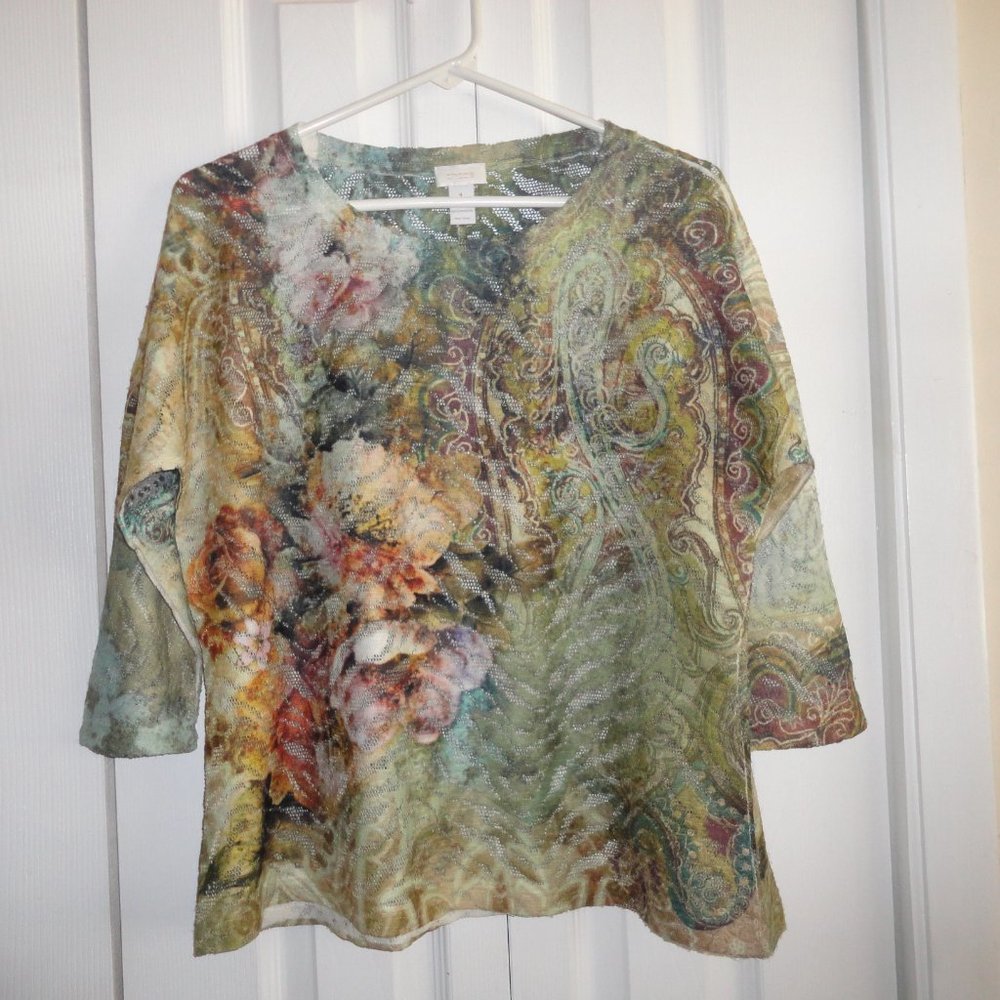 CHICO'S WOMENS TOP    SIZE 1 GREENS BROWNS